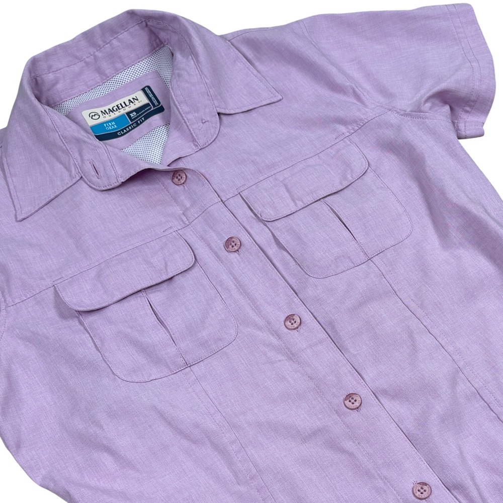 Magellan Outdoors Fishing Shirt Womens XS Purple Moisture Wicking Hiking Utility